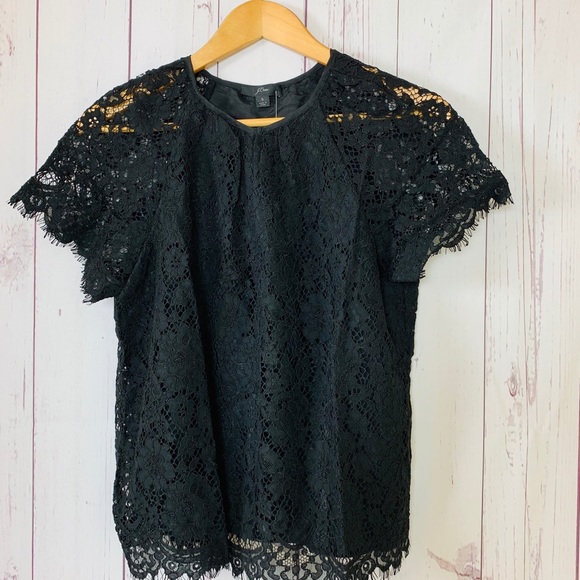 J.Crew Short-Sleeve Lace Top Black Size Small - Picture 2 of 7